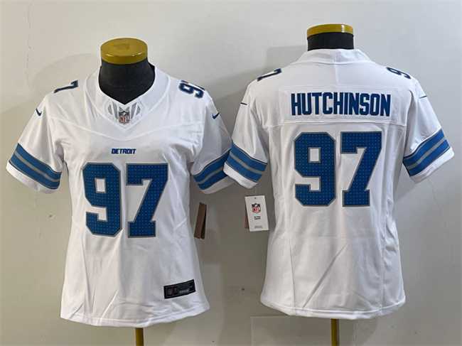 Womens Detroit Lions #97 Aidan Hutchinson White 2024 F.U.S.E. Vapor Limited Stitched Jersey